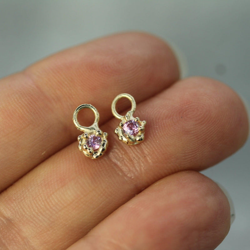 10k yellow gold pink sapphire sleeper charms on hand 