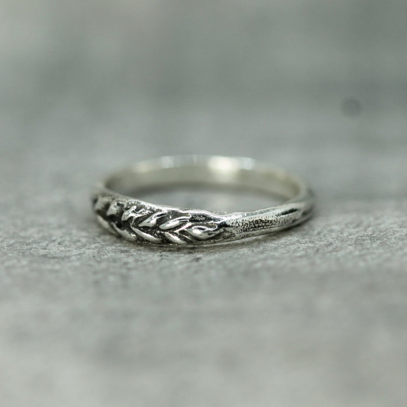 hand carved wheat sterling silver ring 