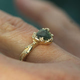 ocean inspired gold ring with raw sapphire 