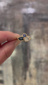 solid 14k yellow gold diamond and sapphire engagement ring 