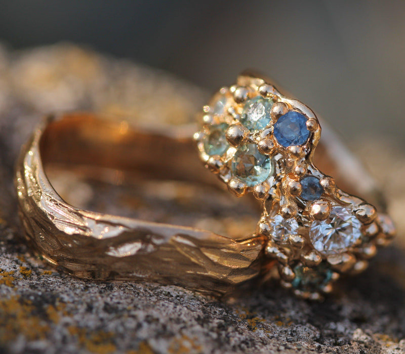 14k Yellow Gold with Sapphires & Diamonds