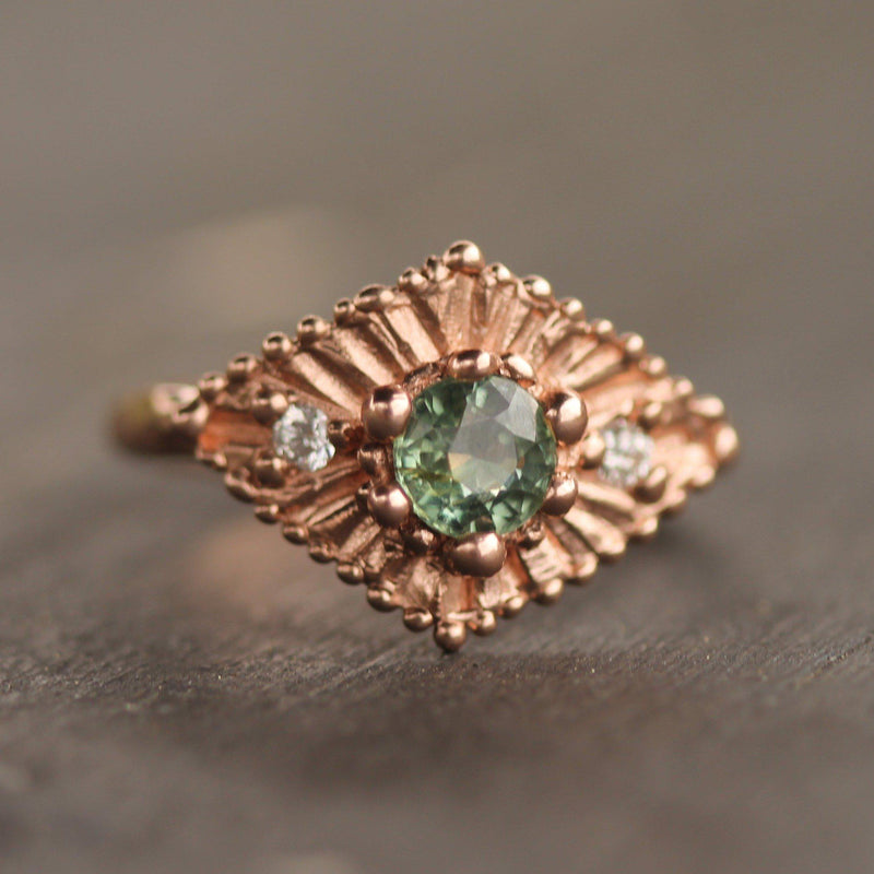 14k Rose Gold with Green Sapphire & Diamonds
