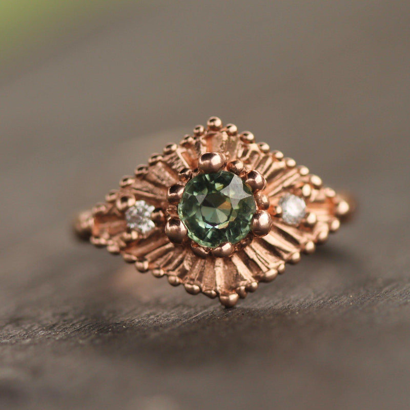 14k Rose Gold with Green Sapphire & Diamonds