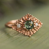 14k Rose Gold with Green Sapphire & Diamonds