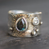 Silver with Teal Sapphire & Diamond