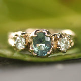 14k Yellow Gold with Teal Sapphire & Diamonds