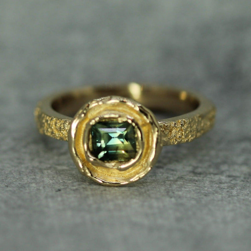 Deep Sea Green Sapphire Ring