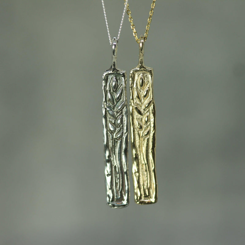 ancient wheat pendant in sterling silver and solid gold 