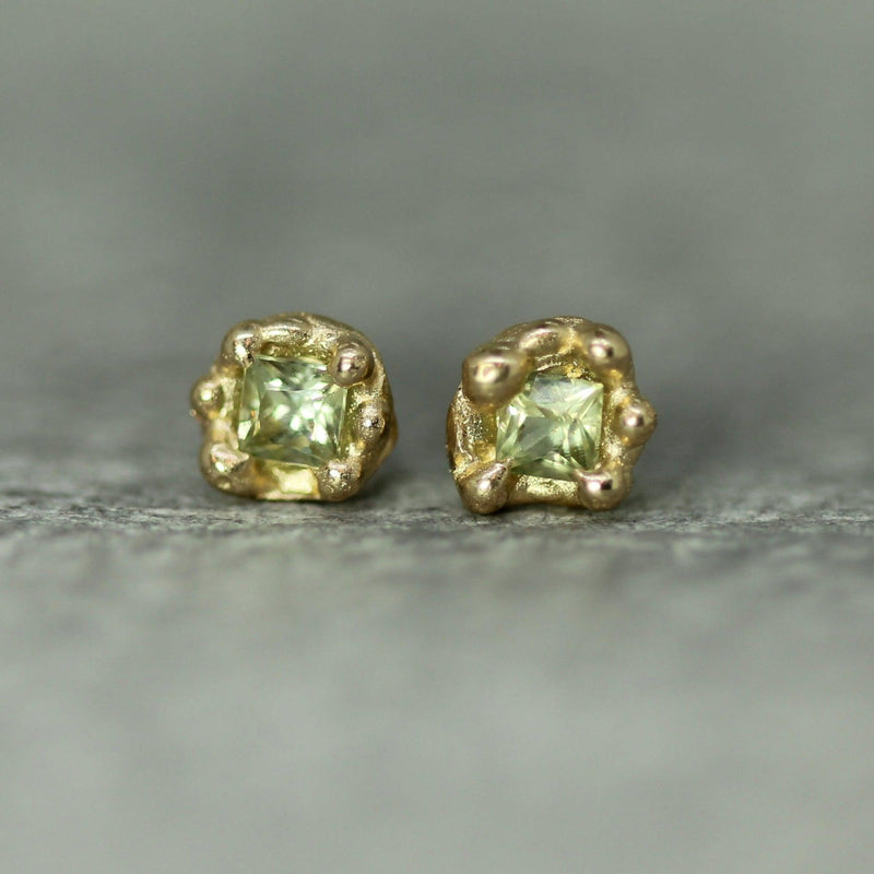 Mermaid Treasure Sage Green Sapphire Studs